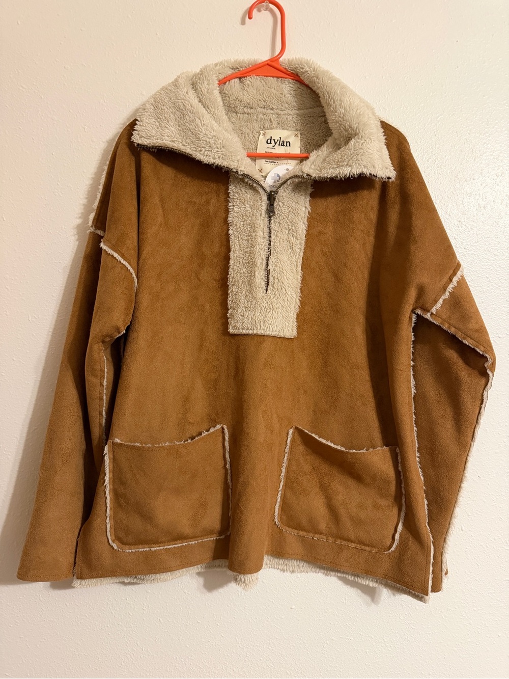 Dylan Los Angeles Faux Suede Sherpa Pullover Womens Brown Cream Quarter Zip XL